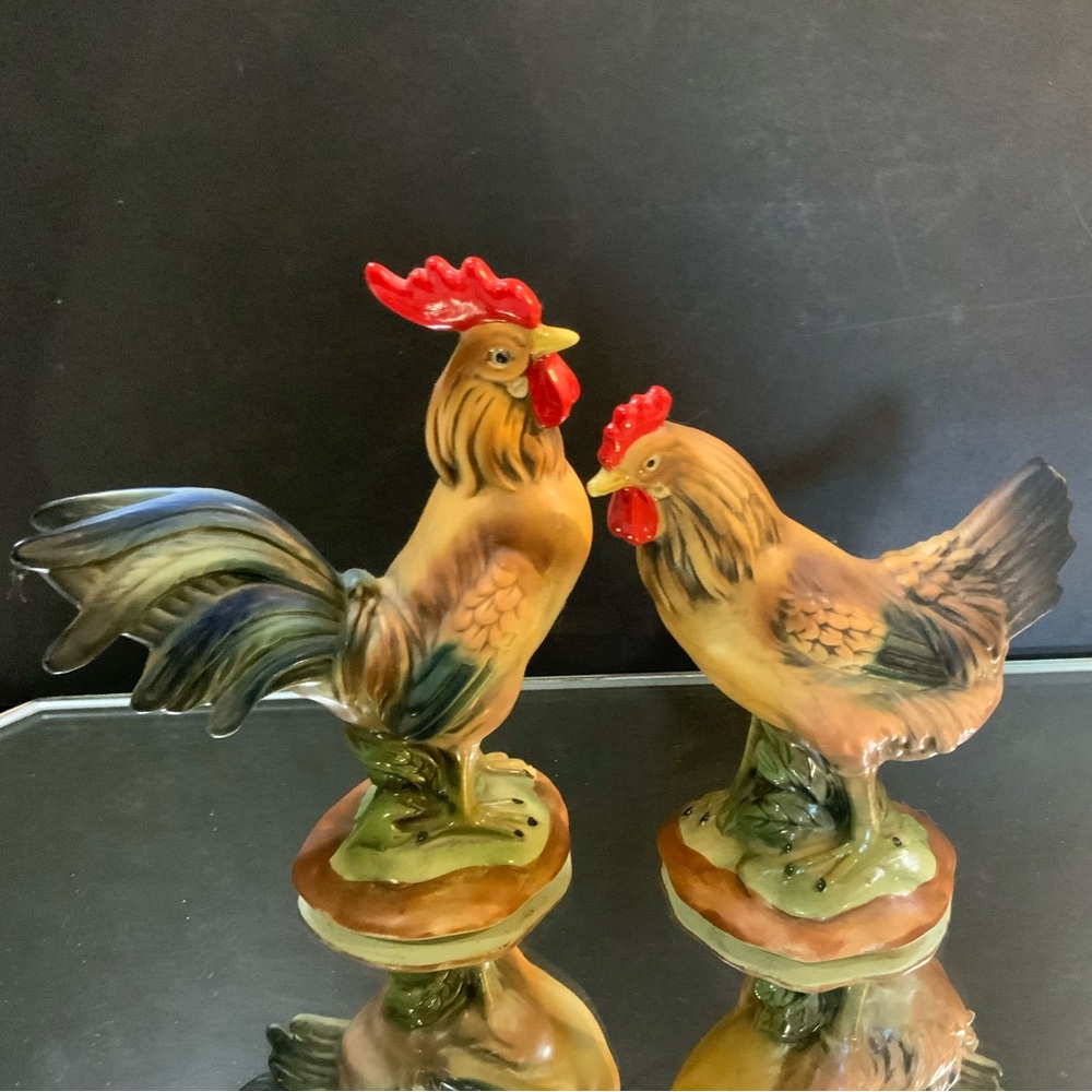 Vintage Inarco Rooster and Hen Figurines Pair Multi Color #66